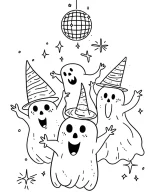 Dancing Ghosts with Party Hats Halloween Coloring Page by Mindset Flow