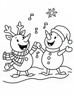 Dancing Reindeer and Snowman Christmas Coloring Page by Mindset Flow