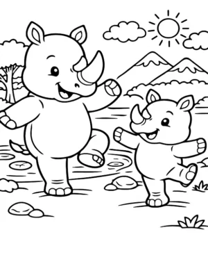 Dancing Rhino Duo Coloring Page By Mindset Flow