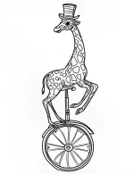 Dapper Giraffe on Unicycle with Top Hat Coloring Page by Mindset Flow