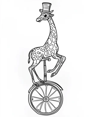 Dapper Giraffe on Unicycle with Top Hat Coloring Page by Mindset Flow