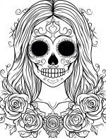 Dapper Skull with Floral Hat Adult Coloring Page By Mindset Flow