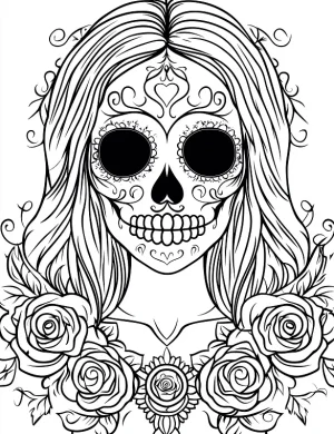 Dapper Skull with Floral Hat Adult Coloring Page By Mindset Flow