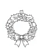 Decorated Circular Wreath with Bow and Roses Coloring Page