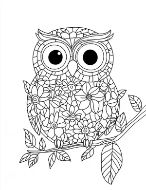 Decorated With Floral Cartoon Owl Coloring Page by Mindset Flow