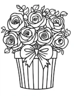 Decorative Bouquet of Spiral Roses in a Striped Pot Coloring Page by Mindset Flow