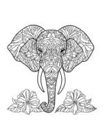 Decorative Elephant Mandala Head with Hibiscus Flowers Coloring Page by Mindset Flow