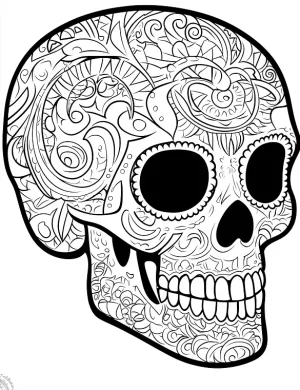 Decorative Floral Skull with Intricate Patterns Adult Coloring Page by Mindset Flow