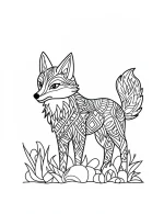 Decorative Fox with Diamond Mandala Patterns Standing on Grassy Ground Coloring Page by Mindset Flow