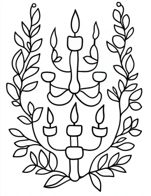 Decorative Menorah with Leaves Coloring Page by Mindset Flow
