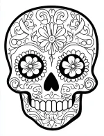 Decorative Skull with Symmetrical Flowers Adult Coloring Page by Mindset Flow