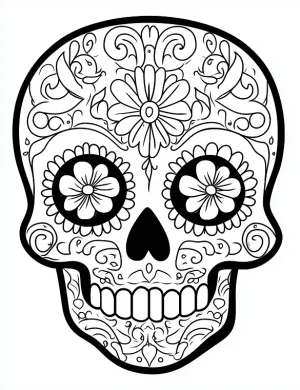 Decorative Skull with Symmetrical Flowers Adult Coloring Page by Mindset Flow