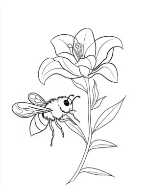 Delicate Bee And Lily Flower Flower Coloring Page By Mindset Flow