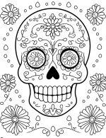 Delicate Day of the Dead Skull Adult Coloring Page by Mindset Flow