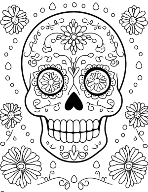 Delicate Day of the Dead Skull Adult Coloring Page by Mindset Flow