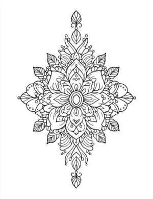 Delicate Diamond Shaped Floral Mandala Design Coloring Page by Mindset Flow
