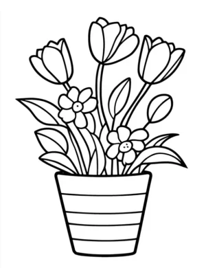 Delicate Spring Tulips in Bloom Printable Coloring Page