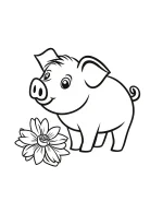 Delightful Cartoon Pig with Daffodil Flower Coloring Page