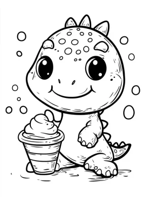 Delightful Dinosaur with Ice Cream Coloring Page