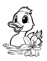 Delightful Duck Swimming With A Hibiscus Flower Coloring Page By Mindset Flow