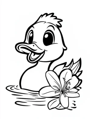 Delightful Duck Swimming With A Hibiscus Flower Coloring Page By Mindset Flow