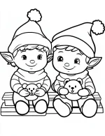 Delightful Elves with Teddy Bears Christmas Coloring Page by Mindset Flow