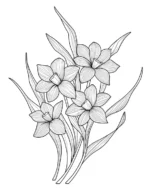 Detailed Daffodil Flower Bouquet with Leaves Coloring Page