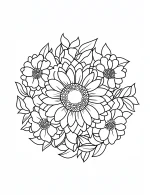 Detailed Floral Wreath with Sunflower and Daisies Coloring Page