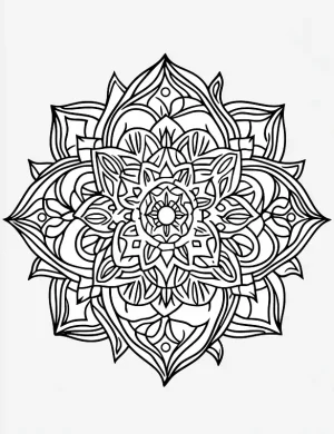 Detailed Geometric Floral Mandala Design Coloring Page by Mindset Flow