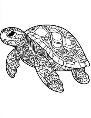 Detailed Geometric Turtle with Patterned Shell Coloring Page by Mindset Flow