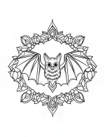 Detailed Halloween Bat With Carved Pumpkin Coloring Page by Mindset Flow