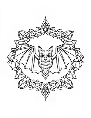 Detailed Halloween Bat With Carved Pumpkin Coloring Page by Mindset Flow