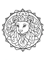 Detailed Lion Mandala Design with Floral Elements Coloring Page by Mindset Flow