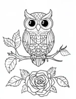 Detailed Owl With Rose Flower Coloring Page By Mindset Flow