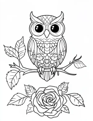 Detailed Owl With Rose Flower Coloring Page By Mindset Flow
