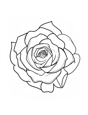 Detailed Rose in the Center with Layered Petals Coloring Page
