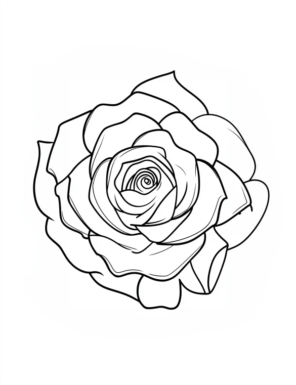 Detailed Rose in the Center with Layered Petals Coloring Page