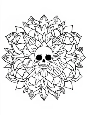Detailed Skull with Floral Mandala Design Coloring Page by Mindset Flow