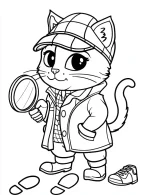 Detective Cat Investigating Clues Coloring Page by Mindset Flow