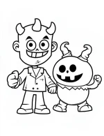 Devilish Kid and Monster Halloween Coloring Page by Mindset Flow