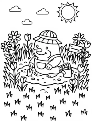 Diligent Mole Gardening in the Sun Coloring Page By Mindset Flow