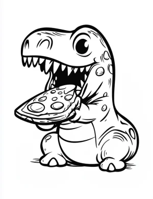 Dinosaur Eating Pizza Coloring Page
