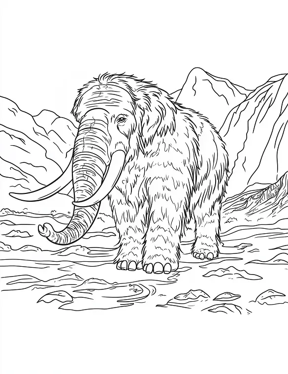 Dinosaur Mammoth Coloring Page For Adults and Teens by Mindset Flow