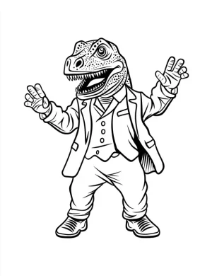 Dinosaur Man Suit Funny Anthropomorphic Raptor Dressed Character Art Coloring Pages