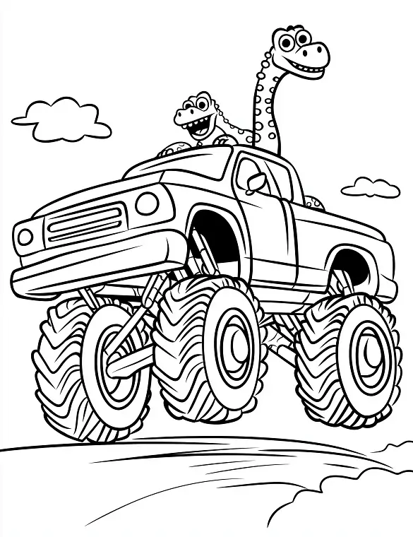 Dinosaur Monster Truck Adventure Coloring Page By Mindset Flow