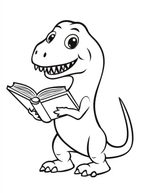 Dinosaur Reading a Book Coloring Page