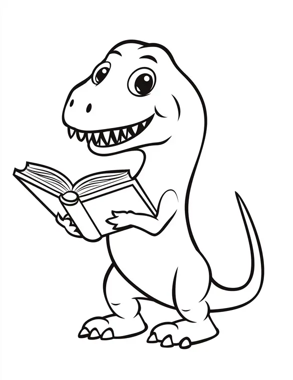Dinosaur Reading a Book Coloring Page