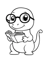 Dinosaur Reading a Book with Glasses Coloring Page
