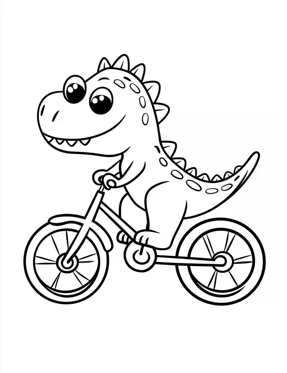 Dinosaur Riding a Bicycle Coloring Page