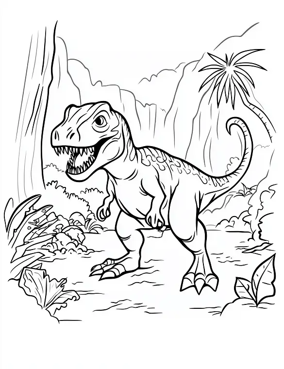 Dinosaur Tyrannosaurus Rex Coloring Page For Adults and Teens by Mindset Flow